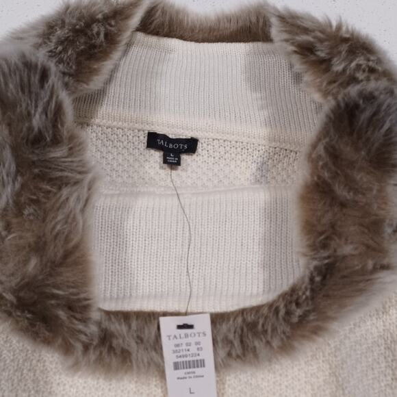 NEW TALBOTS Faux Fur Cable Knit Poncho Sweater Size L - Picture 2 of 8